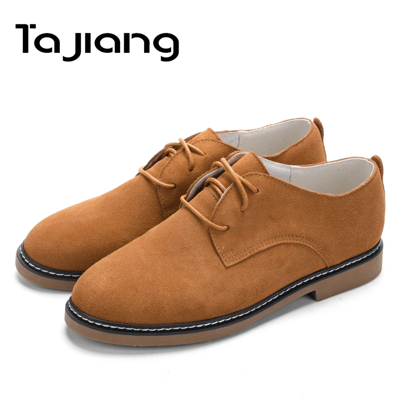 

Ta Jiang New Casual Spring Autumn Cow Suede Genuine Leather Women Low Heels Fashion Lace Up Sewing Pumps Ladies Shoes Woman