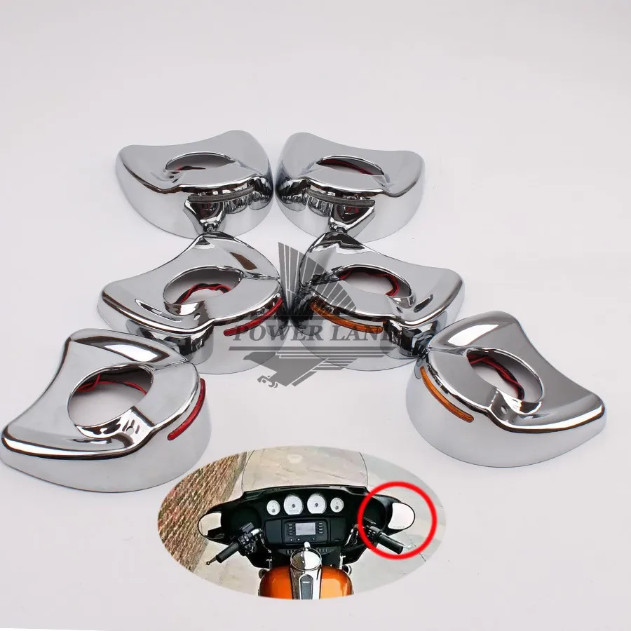 

1pair New Motorcycle Chrome Fairing Mount Mirrors Orange LED Lights Cover Caps Red/Amber/Smoke for Harley Electra Glide 96-13