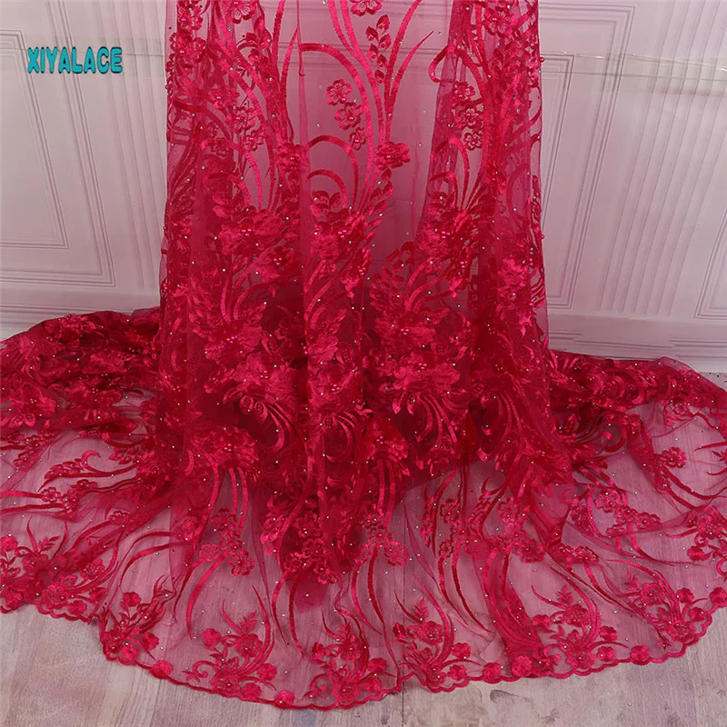 African lace fabric Beads Lace Fabric Embroidered Nigerian Net Laces Fabric Bridal High Quality French Tulle YA2258B-1