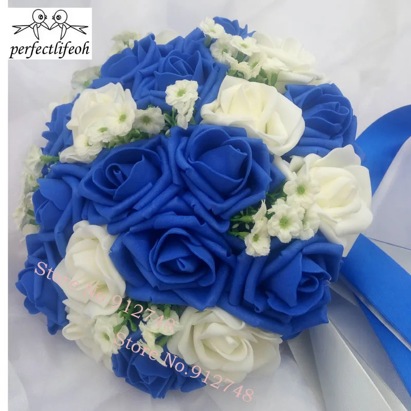 Royal Blue Foam Roses Artificial Flower Bride Bouquet Party Decor bouquet for Wedding decoration wedding bouquets,artificial rose flowers,wedding flower decoration