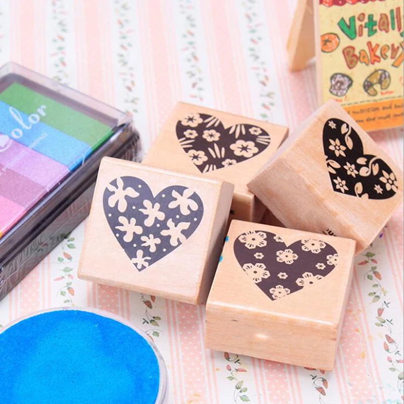 4 шт./компл. «любящее сердце» Штампы DIY деревянная печать штамп инструмент для тиснения для свадьбы Скрапбукинг художественных ремесел