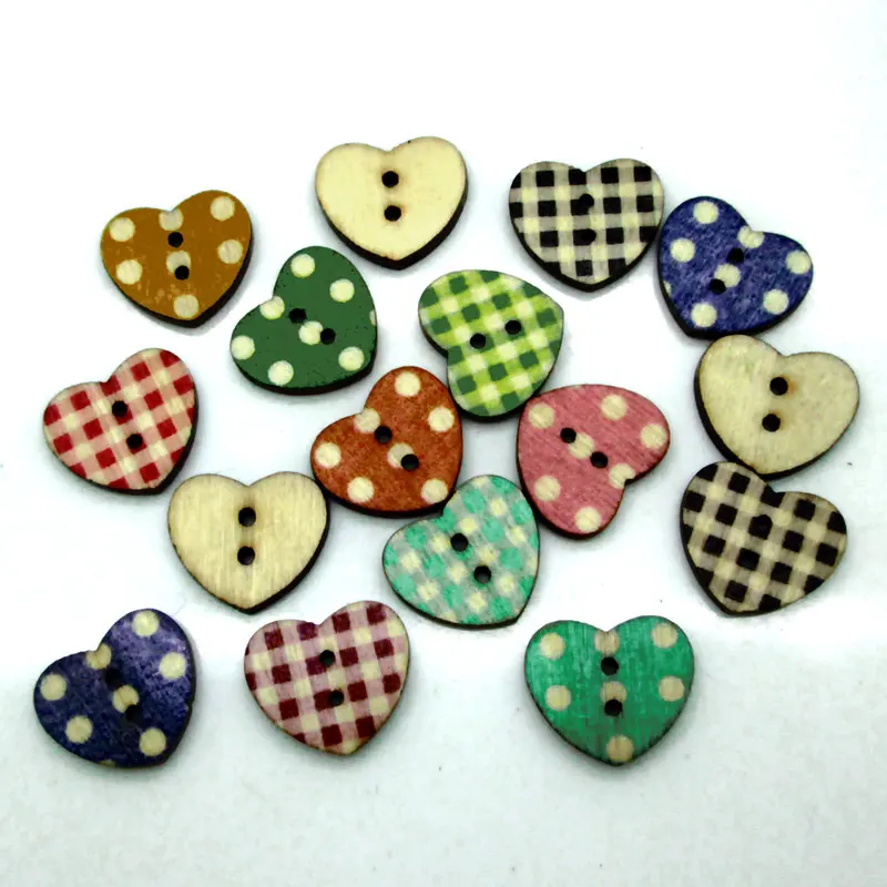 

50pc Mixed Heart Grid Sewing Wooden Buttons For Clothes Knitting Needles Crafts Scrapbooking DIY Fabric Needlework Buttons