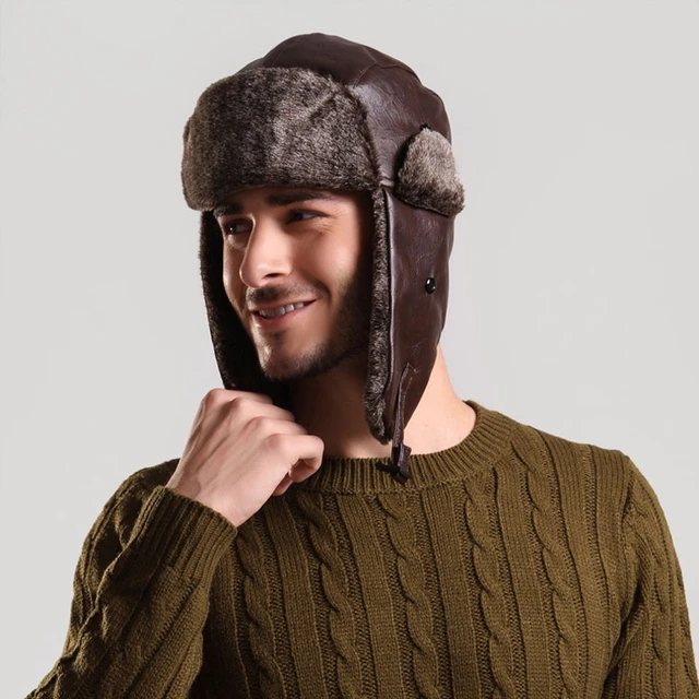 Winter Leather Bomber Hats Men  Bomber Hats Men Russian Hat - Bomber Hat  Ear Flap - Aliexpress