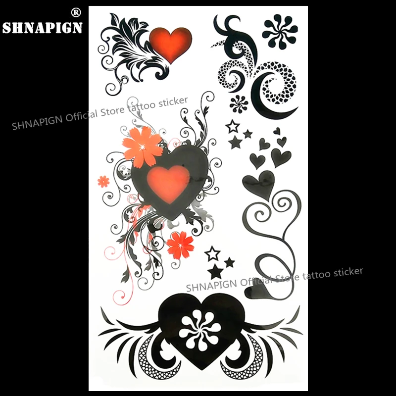 Shnapign Schwarz Rot Herz Temporare Tatowierung Korperkunst Arm Flash Tattoo Aufkleber 17 10 Cm Wasserdichte Gefalschte Henna Schmerzlos Aufkleber Sticker Carbon Sticker Pcsticker Custom Aliexpress