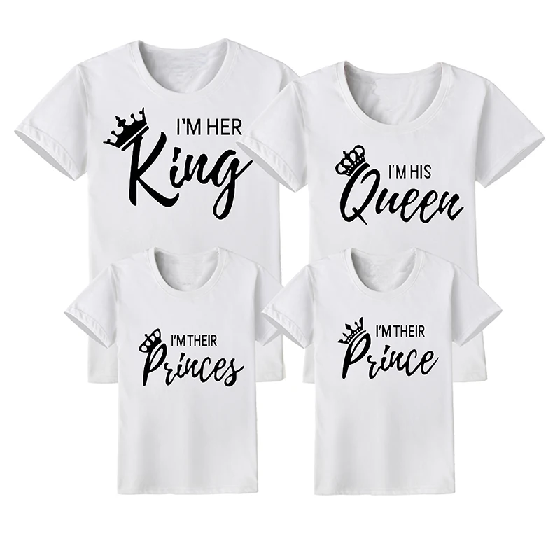 

2019 Summer Matching Family Clothes Casual Solid Short Sleeve Cotton T-shirt King Queen Couples T-shirt Crown Printed Funny Tops