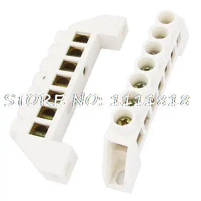 

2pcs White 7 Positons Zero Line Row Copper Tone Terminals Block