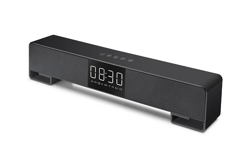 

Alarm Clock Speaker 3.5mm AUX TF FM Stereo Wireless Soundbar Bluetooth Speaker TV Sound Bar For Home Theater