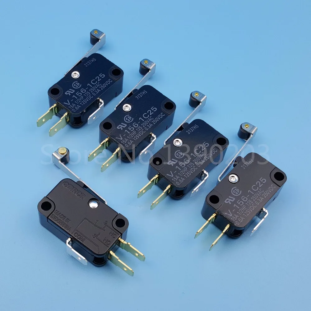 

5Pcs Omron V-156-1C25 Momentary Hinge Roller Lever COM-NO-NC 3Pin SPDT Mini Basic Limit Switch