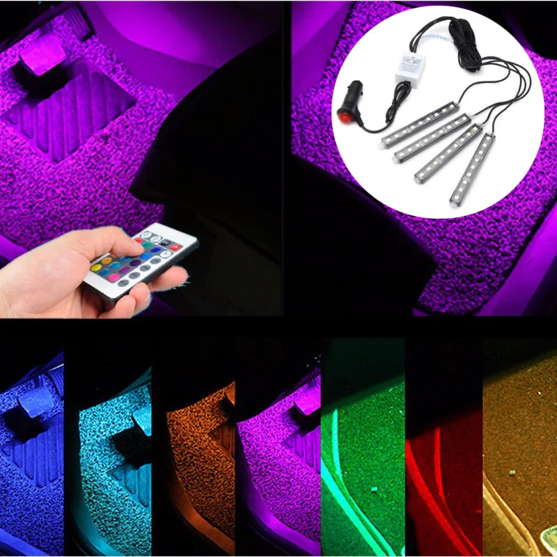 4 шт. 5050 9 SMD 10 Вт RGB светодиодный автомобильный интерьерный напольный декоративный