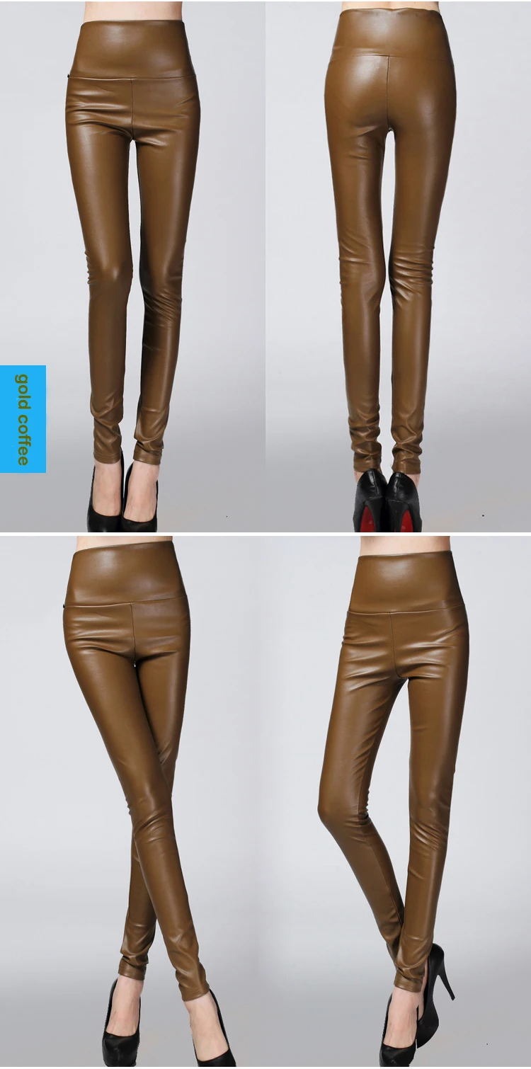 Осенне-зимние Бархатные обтягивающие кожаные брюки из искусственной кожи, женские сексуальные эластичные брюки из искусственной кожи с высокой талией, черные леггинсы, женские узкие брюки