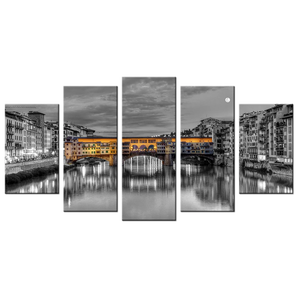 

Modern Giclee Print Black And White Bridge In Florence Canvas Contemporary Wall Art Decor For Living Room HD Picture Poster