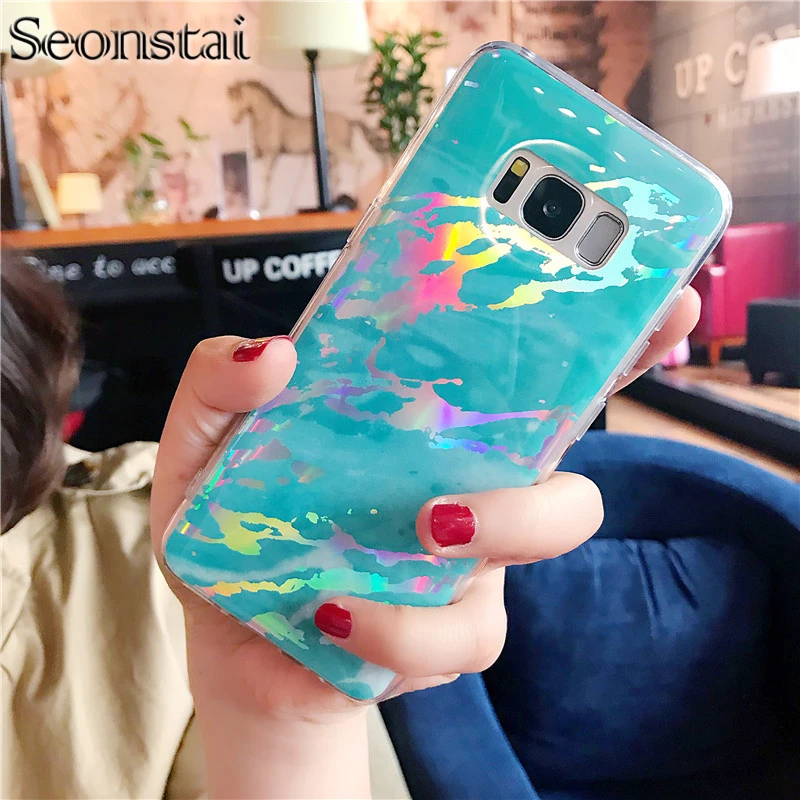 

For Samsung Note 9 Laser Marble Texture Phone Case for Samsung Galaxy S7 Edge S8 S9 Plus Note 8 Soft IMD Back Cover Coque