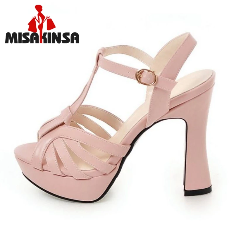 

FITWEE Gladiator High Heels Sandals Women Solid Color Buckle Platform Shoes Open Toe Party Club Summer Shoes Women Size 32-43
