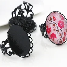 18x25 мм, 5 шт., Покрытые черным покрытием, латунный материал, овальные Регулируемые кольца, пустые/Базовые, подходят для 18x25 мм, Стеклянные Кабошоны, J3-19