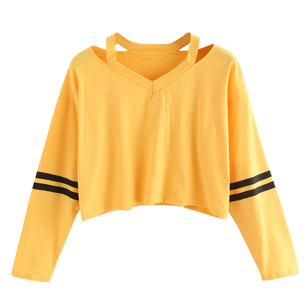 

Womens Sweatshirts Hoodies Yellow Striped Hot Cropped Girls Autumn Pullovers Sexy Short Korean Style Sweatshirt Felpe Tumblr#11
