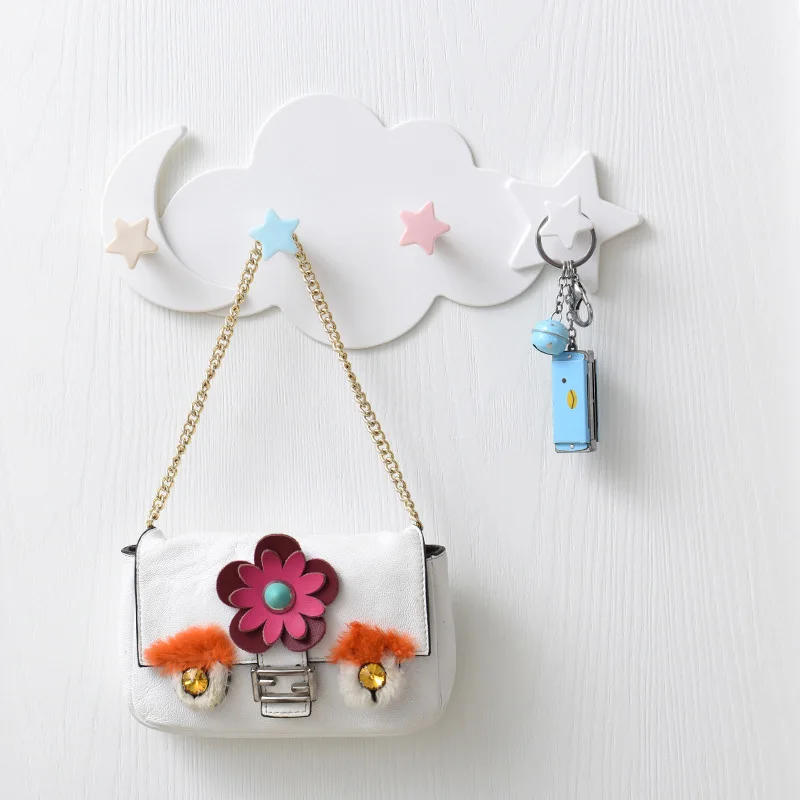 

Cute Cloud Stars Hooks Four Wall-mounted Storage Rack Hanger Clothes Towel Holder Adjustable Adhesive wall hanger Bathroom Decor