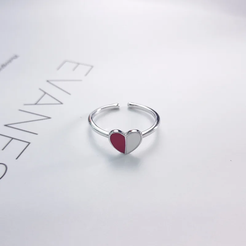 INZATT, подлинное 925 пробы Серебряное, красное, розовое, зеленое, красочное кольцо с эмалью в форме сердца, регулируемое кольцо для модных женщин, хорошее ювелирное изделие - Цвет камня: Red