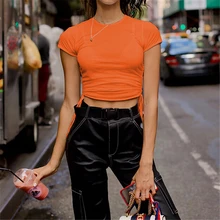 Women Crop Top Summer Woman Clothes Sexy Short Sleeve Tops Ladies T Shirt Lace Up Bandage Tank Top Female Tops Solid Tee Shirt