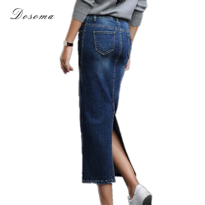 long denim skirt with split