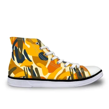 

WHEREISART Fashion Printed High Top Shoes Men Classic Camouflage Canvas Shoes Breathable Nice Canvas Gray Shoes Adult Men Flats