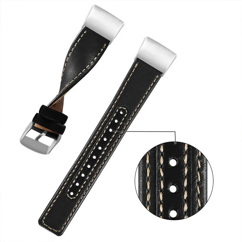 Replacement Bands Splicing Two-tone Genuine Leather for Fitbit Charge 2 Wristband Metal Connectors Fitness Strap Women Men Small Large 5 (4)