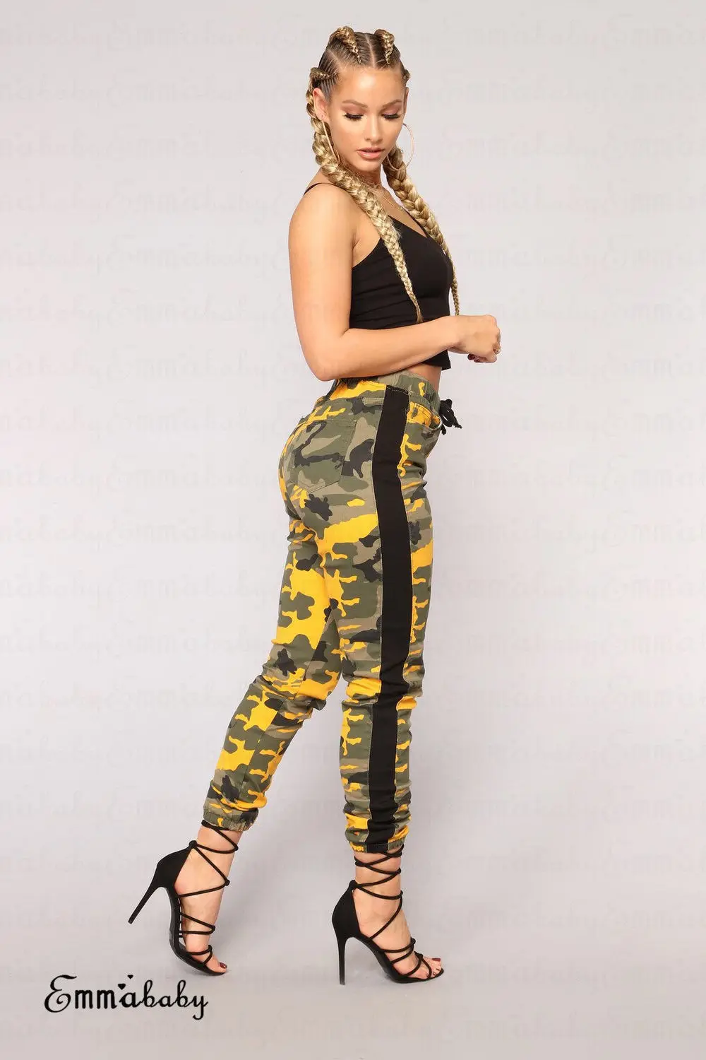 Хип-хоп узкие джинсы плюс стрейч Для женщин Цветочный в стиле милитари тощий эластичный пояс камуфляжные длинные штаны