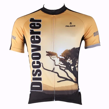 

Mens Breathable Cycling Jersey Short Sleeve Sunset and elephants Bike / Bicycle shirts Orange Cycling Clothing Size S-6XL
