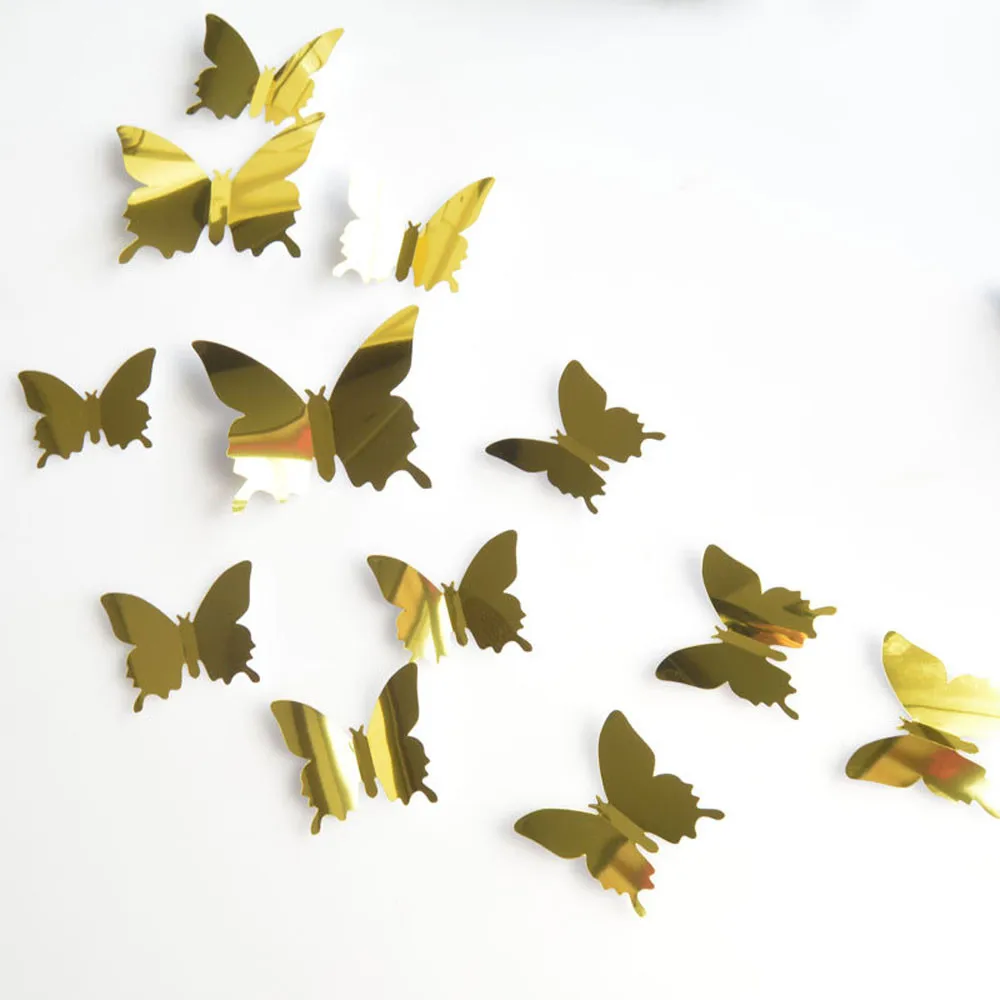 

12pcs Mirror Sliver 3D Butterfly Wall Stickers Party Wedding Decor DIY Home Decorations Muurstickers Voor Kinderen Kamers #F