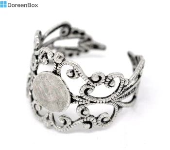 

Doreen Box hot- 20 Silver Color Adjustable Filigree Ring Settings US 8 (B14899)