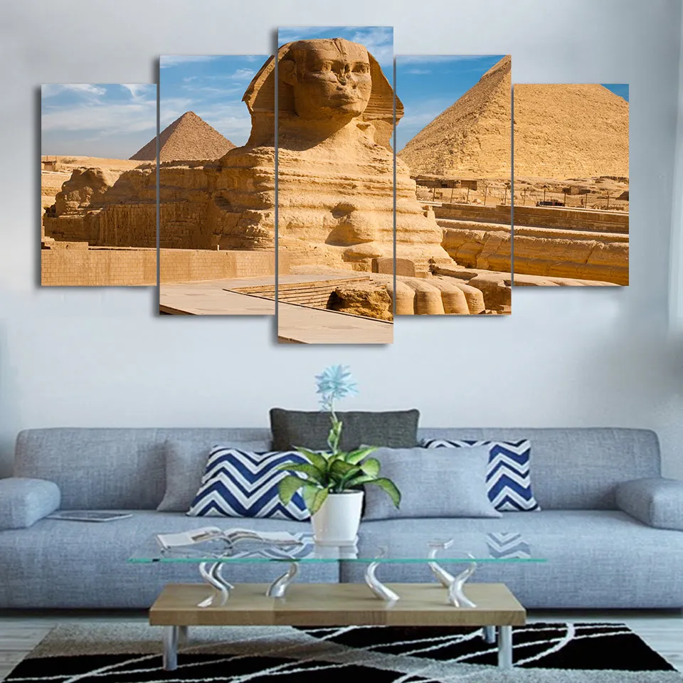 Холст для живописи Гостиная Wall Art 5 шт. Египетские пирамиды Сфинкс фотографии