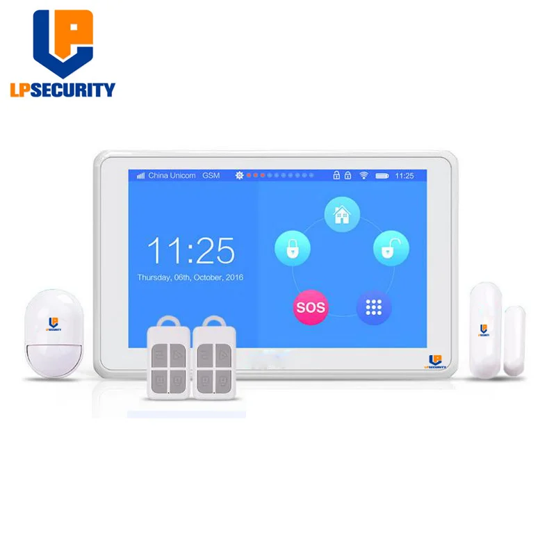 

LPSECURITY K7 Touch-screen intelligent design 7 Inch TFT Color Display WIFI+2.4g+ GSM flat table Alarm System kit