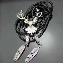 Ковбойская голова оленя в западном стиле, рога оленя, перо, родео, кожа, Боло, галстук, ювелирные изделия, Новинка