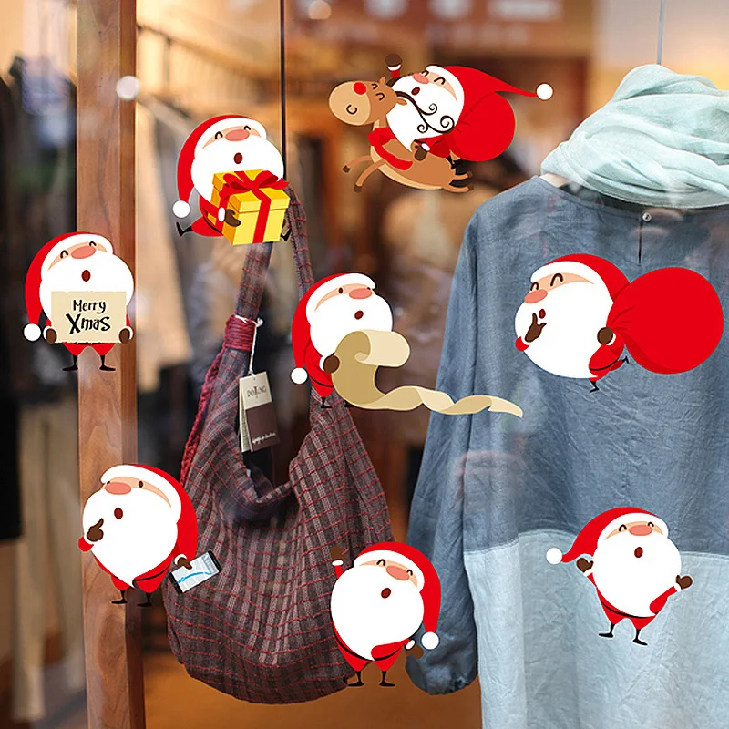 

Merry Christmas Cartoon Santa Claus Vinyl Wall Stickers New Year Glass window Home Decor Art Decals 3D Wallpaper Mural Poster