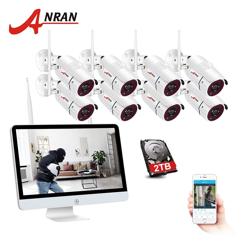 

ANRAN 8CH 15"LCD Screen Surveillance Camera System 1080P HD H.265 Outdoor Night Vision Waterproof Security Camera System