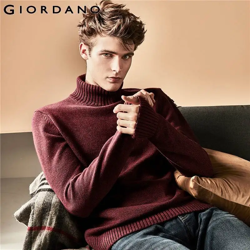 

Giordano Men Sweater Men Thick Turtleneck Pullover Men Ribbed Cuffs Hem Sweater Men Heather Pullover Homme Autumn Winter Tops