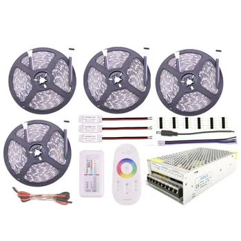 

LED Tape 5050 RGB White / Warm White Strip 5M 10M 15M 20M 60L/M Flexible Band Light 2.4G RF Touch Remote Control AC Adapter Kit