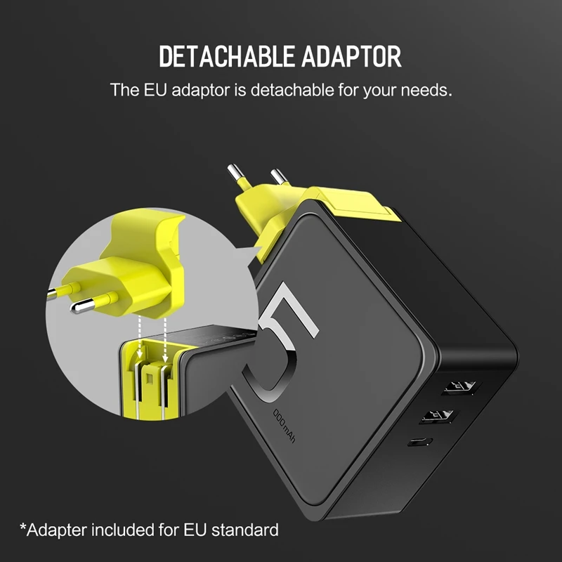 5000/10000 мАч 2 в 1 PD QC3.0 Быстрая Зарядка Power Bank с настенным USB зарядным устройством для