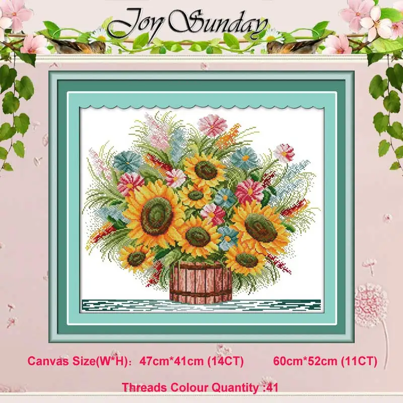 Poppy Sunflower vase basket counted 11CT 14CT Cross Stitch Set DIY DMC flower Cross-stitch Kit Embroidery Needlework Home Decor - Цвет: Sunflower