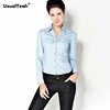 UsualYeah Pure Front Folds V Neck Body Shirt and Blouse Long Sleeve Office Lady Minimalist Cotton Shirts Light blue White 4