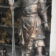 Старый Китайский Бронзовый Стенд Дракон Гуань Гун Юй Воин Бог меч Статуя