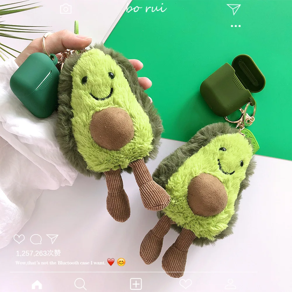

Cute Cartoon Avocado Doll Keychain Plush Toy Keyring With Silicone Airpods Case Women Bag Car Key Chain Trinket Party Gift