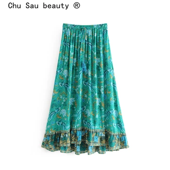 

Boho Chic Vintage Phoenix Bird Print Long Skirt Women New Casual Holiday Tassel Sashes Beach Skirts Vestidos De Verano