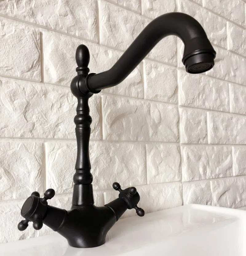 Swivel Spout Water Tap Oil Rubbed Black Bronze Dual Handle Single Hole Kitchen Sink & Bathroom Faucet Basin Mixer Tap anf382