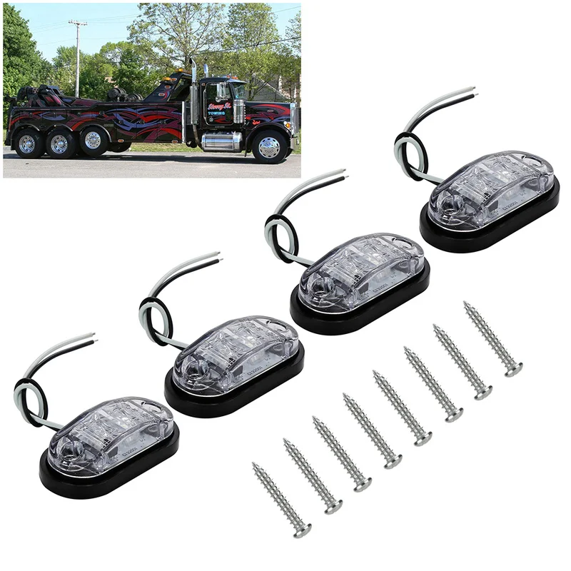 

4pcs 12 / 24V LED Side Marker Light Clearance Positional Lamp with Rubber Mat Rear Lamp External Lights for Truck Trailer Van