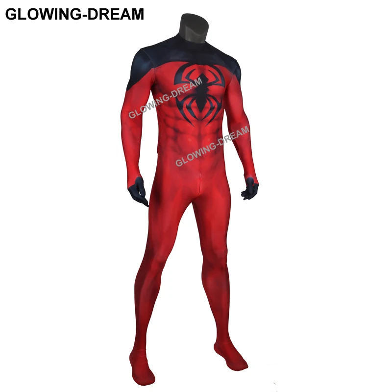 Высокое качество алый паук косплей костюм с u-молнией 3D мышечный оттенок алый костюм паука для Хэллоуина Вечерние