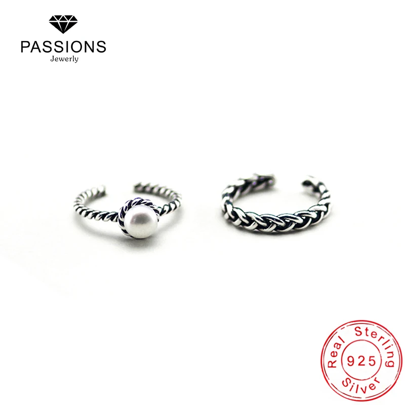 

Hot Sale Fashion 925 Sterling Silver 2pcs Set Rings Pearl Vintage Distortion Twist Ring Sets For Women&Girl Jewelry Ring Gift
