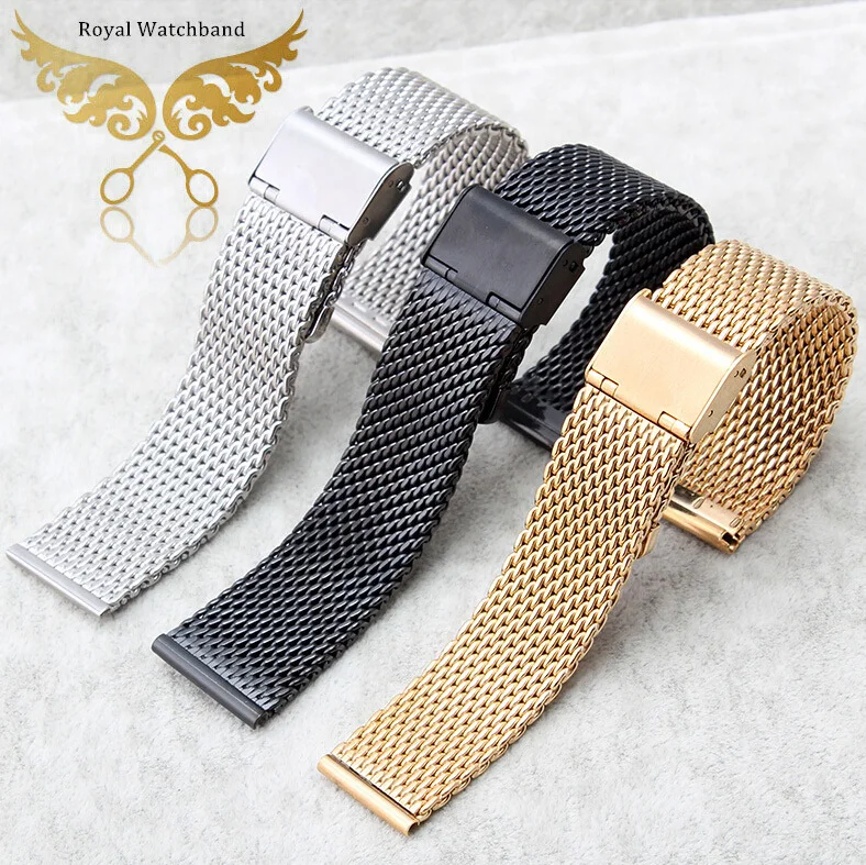 18mm 20mm 22mm 24mm New Mens Black Stainless Steel Watchbands Mesh Band