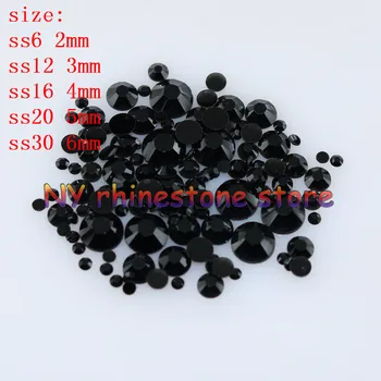 

DIY,100-1000pcs/bag,SS6/12/16/20/30,3D Nail Art Tips,Black resin flat back crystal rhinestone "not hotfix" nails for phone case,