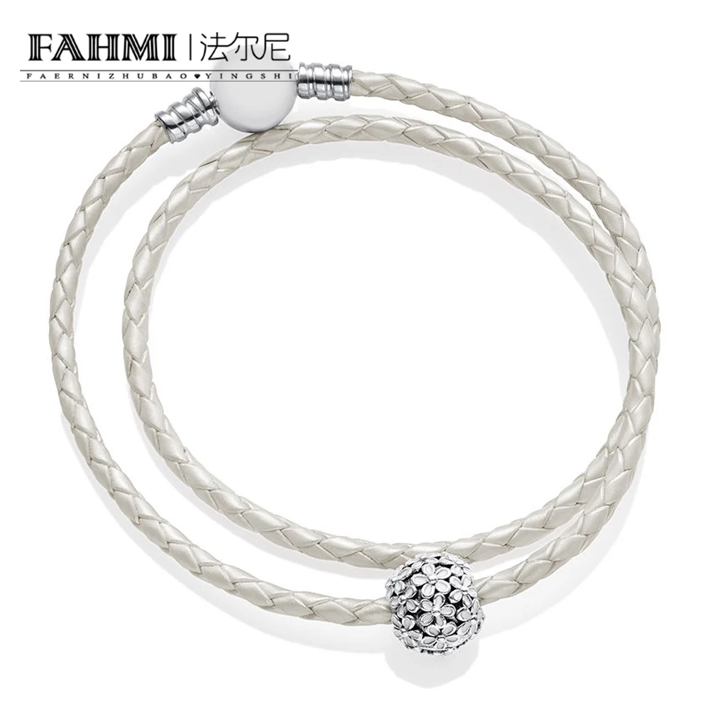 

FAHMI 100%925 Sterling Silver New DARLING DAISY MEADOW CLIP IVORY White Fashion Double Leather Bracelet Set B801202 590745CIW