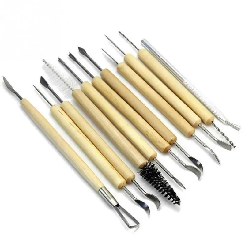 

11pcs Multifunction Wood Metal Handle Wax Pottery Clay Sculpture Carving Modeling Wire Texture Tool Fimo DIY Craft#20